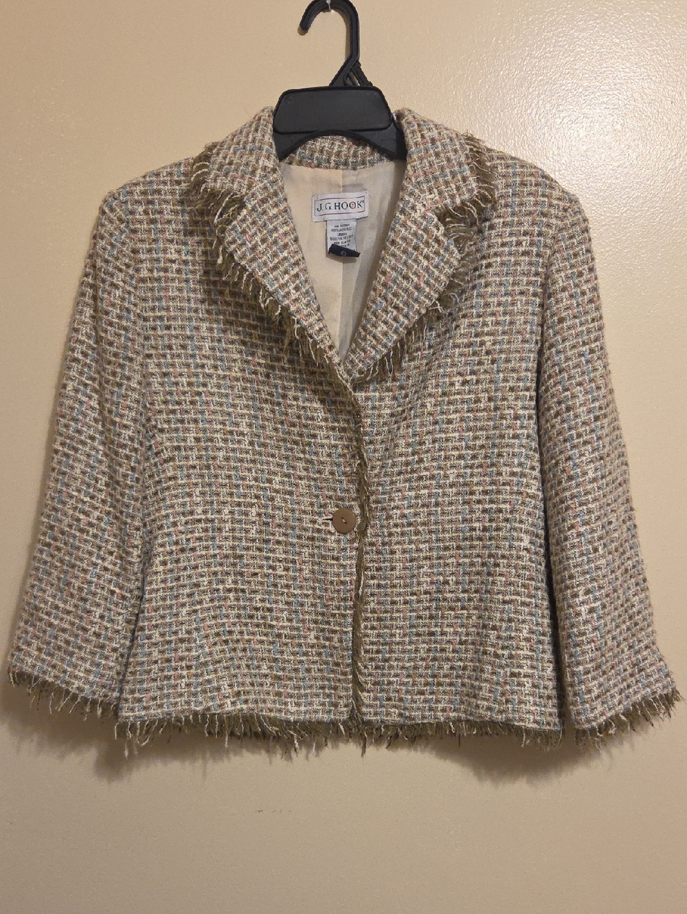 Vintage J.G. Hook Beige Tweed Blazer Jacket Coquette Office Business Career - 12